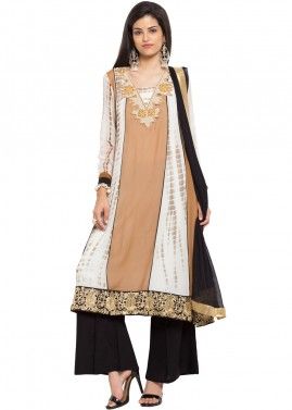 Readymade White & Beige Printed Cotton Palazzo Suit