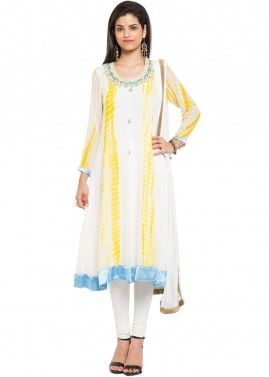 Readymade White Printed Salwar Suit in Georgette