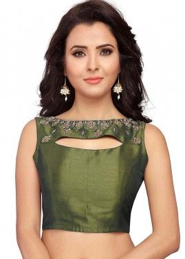 Green Color Dupion Silk Saree Blouse 