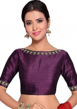 Purple Color Dupion Silk Saree Blouse 