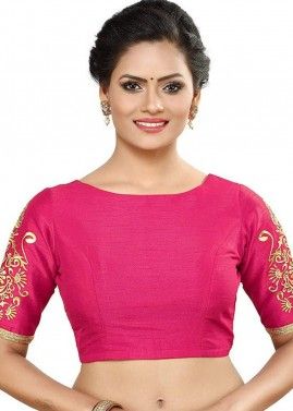 Pink Color Dupion Silk Saree Blouse 