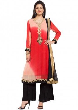 Readymade Red Shaded Georgette Palazzo Suit