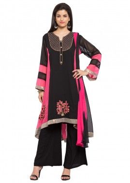 Readymade Black Georgette Kameez with Palazzo