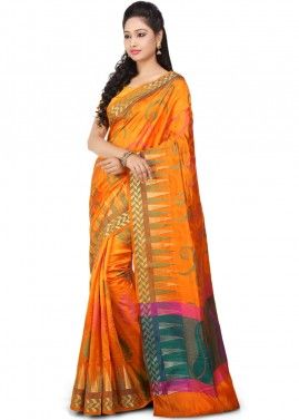 Orange Woven Pure Silk Saree with Blouse