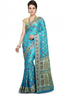 Sky Blue Woven Pure Silk Saree with Blouse