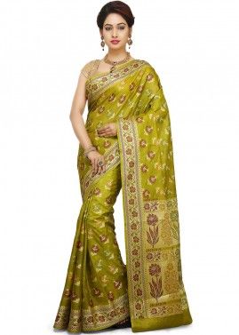 Green Woven Pure Silk Saree with Blouse