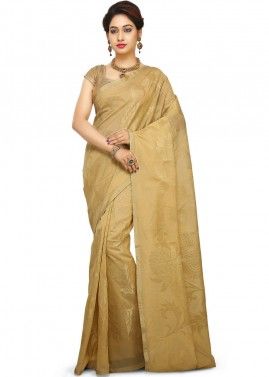 Beige Woven Pure Silk Saree with Blouse