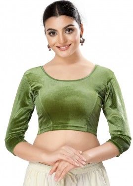 Green Color Velvet Saree Blouse 