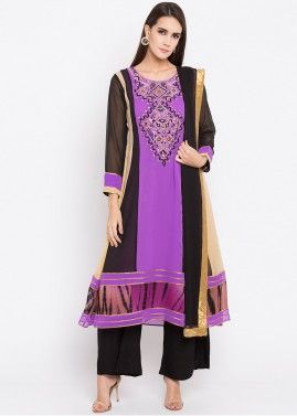 Multicolour Embroidered Georgette Palazzo Suit
