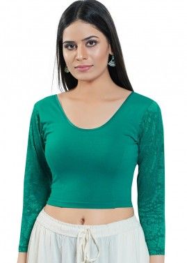 Green Color Cotton Saree Blouse 