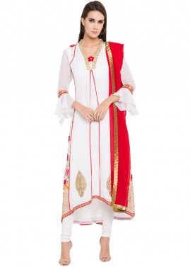 Readymade White Embroidered Georgette Anarkali Suit