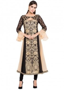 Readymade Beige Embroidered Georgette Long Kurta 