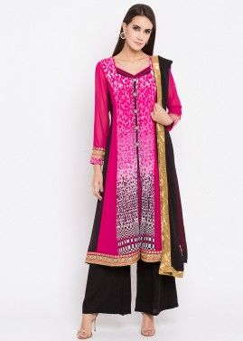 Shaded Pink Printed Palazzo Suit In Georgette
