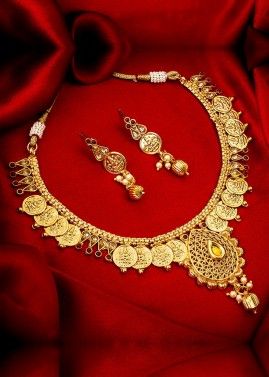 Coins Golden Traditional Necklace With Earrings