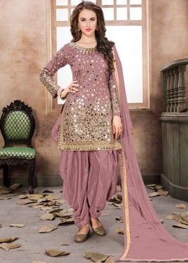 Casual Purple Butterfly Net With Pearl Work Up-Down Anarkali Suit