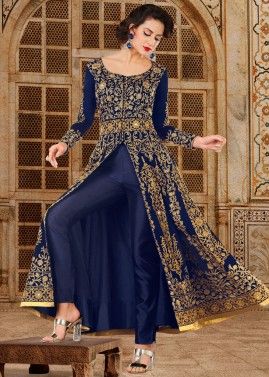 Blue Embroidered Pant Suit With Dupatta