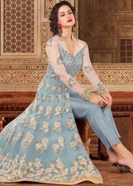 Powder Blue Embroidered Pant Suit