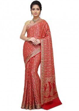 Red Pure Banarasi Silk Woven Bridal Saree