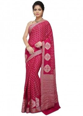 Pure Banarasi Silk Dark Pink Woven Saree