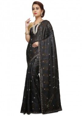  Pure Silk Embroidered Black Saree