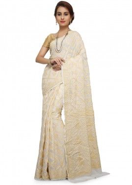 Pure Banarasi Silk Off White Woven Saree