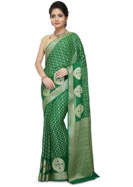 Pure Banarasi Silk Green Woven Saree