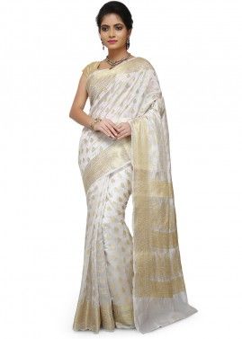 White Pure Banarasi Silk Woven Saree