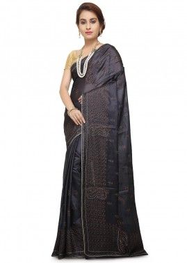 Black Pure Silk Embroidered Saree
