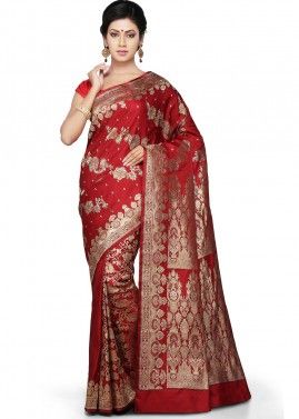 Red Pure Banarasi Silk Woven Saree 