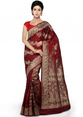 Maroon Pure Banarasi Silk Woven Saree