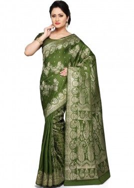 Green Pure Banarasi Silk Woven Saree 