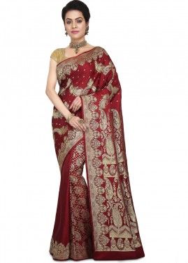 Maroon Pure Banarasi Silk Woven Saree 