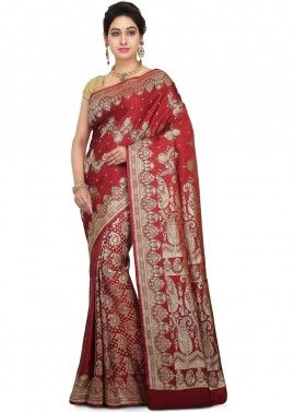 Red Pure Banarasi Silk Saree With Blouse