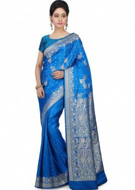 Blue Pure Banarasi Silk Saree With Blouse