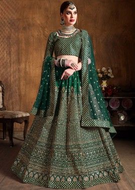Green Embroidered Bridal Lehenga Choli With Dupatta