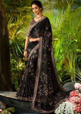 Black Printed Georgette Saree With Blouse