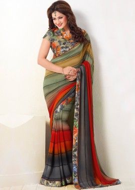 Multicolour Printed Saree With Blouse