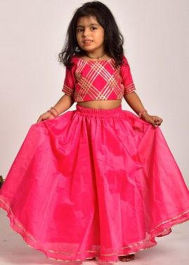 Pink Gota Patti Embellished Kids Top Lehenga Set
