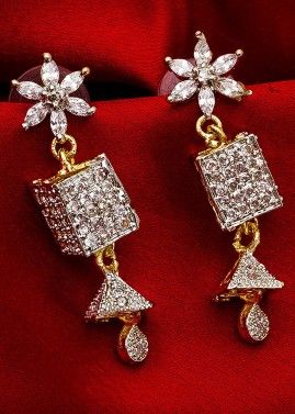 American Diamond Studded Golden Silver Earrings