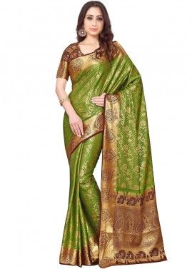 Green Kanjivaram Silk Saree With Blouse