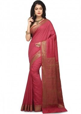 Pink Pure Banarasi Silk Saree With Blouse