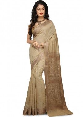 Beige Pure Banarasi Silk Saree With Blouse