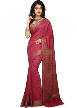Pink Pure Banarasi Silk Woven Saree 