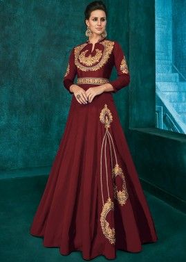 Embroidered Readymade Maroon Gown