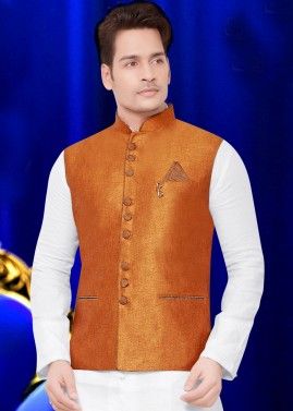Deep Yellow Plain Linen Nehru Jacket