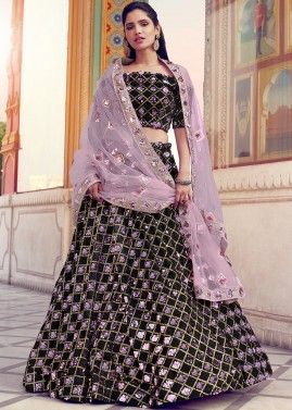 Black Off Shoulder Sequins Embellished Lehenga Choli