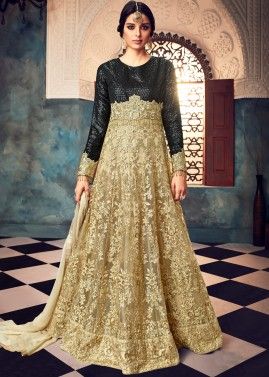 Black & Golden Embroidered Abaya Style Suit