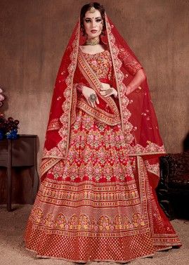 Red Floral Embroidered Bridal Lehenga Choli