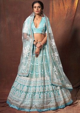 Blue Resham Embellished Designer Lehenga Choli