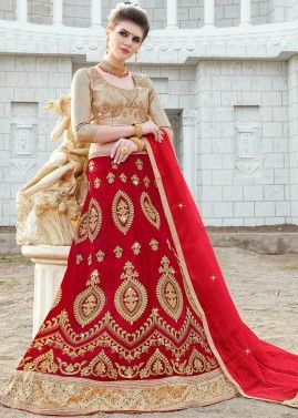 Red Traditional Embroidered Lehenga Choli In Net